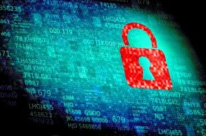 Digital padlock on data screen - Web and data security